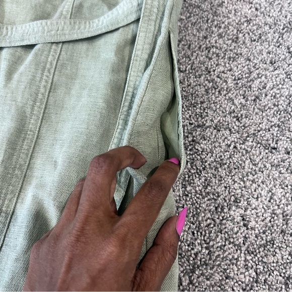 NWT Lucky Brand Green Linen Blend Button Front Shirt Dress Belted Women’s Size L - Picture 11 of 11